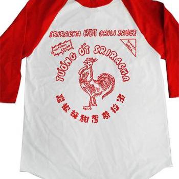 Sriracha Hot Chili Sauce Raglan Baseball Tee Shirt Free Shipping